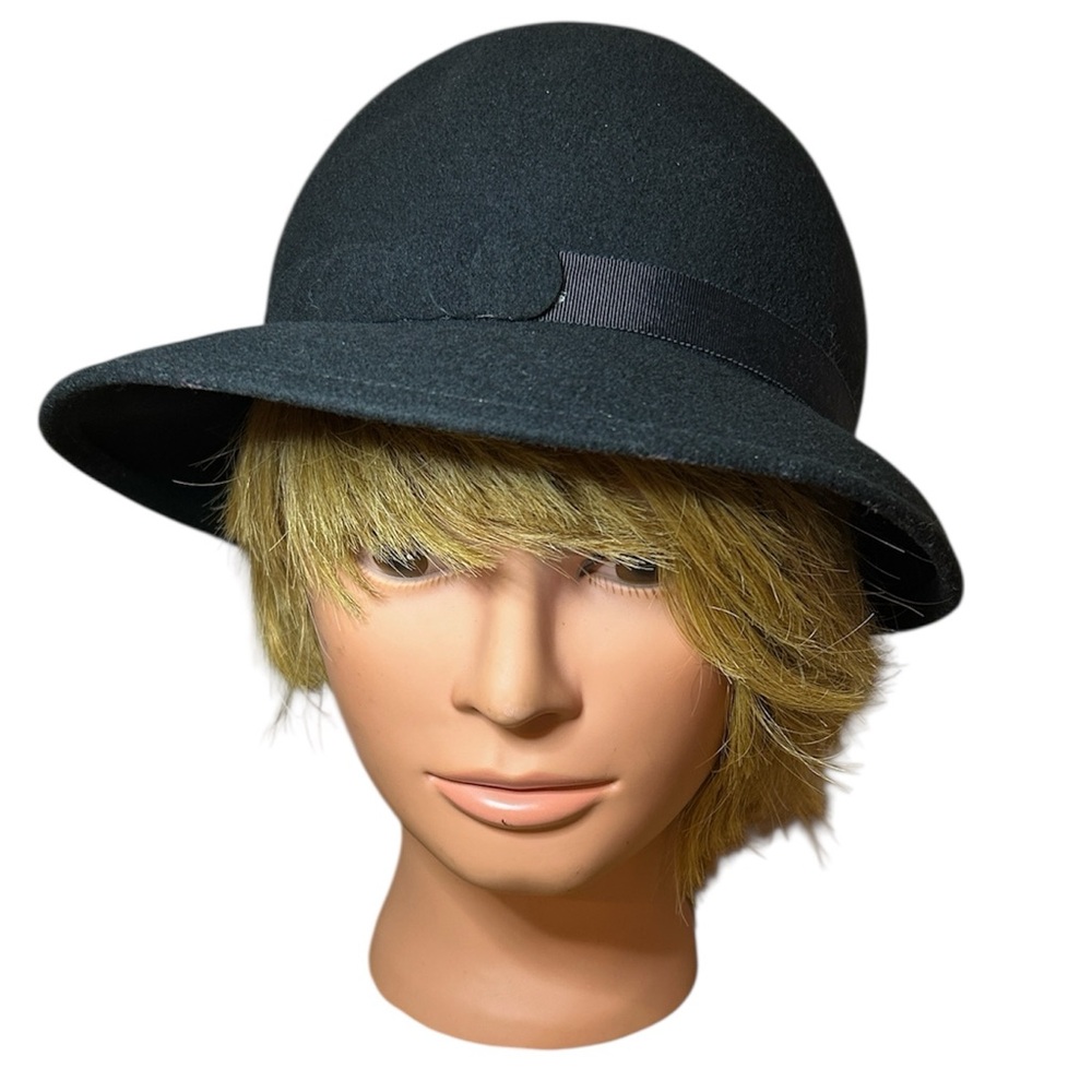Vintage Sus-Elle Doeskin Wool Felt Cloche Hat Black Geo W Bollman USA Montreal